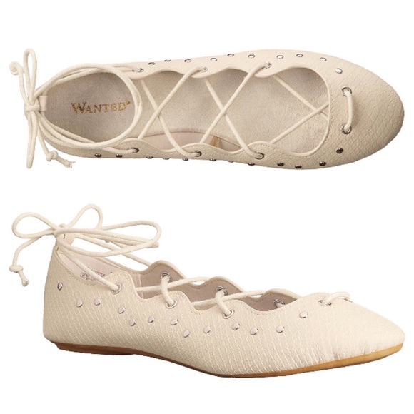 Studded Lace Up Ankle Tie Pointed Toe Ballet Flats - Picture 3 of 4